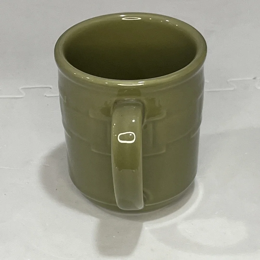 Longaberger Pottery Coffee Mugs Woven Traditions Set 2 USA Vintage Cream Green - Picture 11 of 12